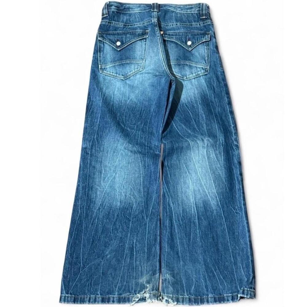 HM Light Wash Whisker Honeycomb Massive Baggy Wide Leg Bootcut Jeans us sz 32x32